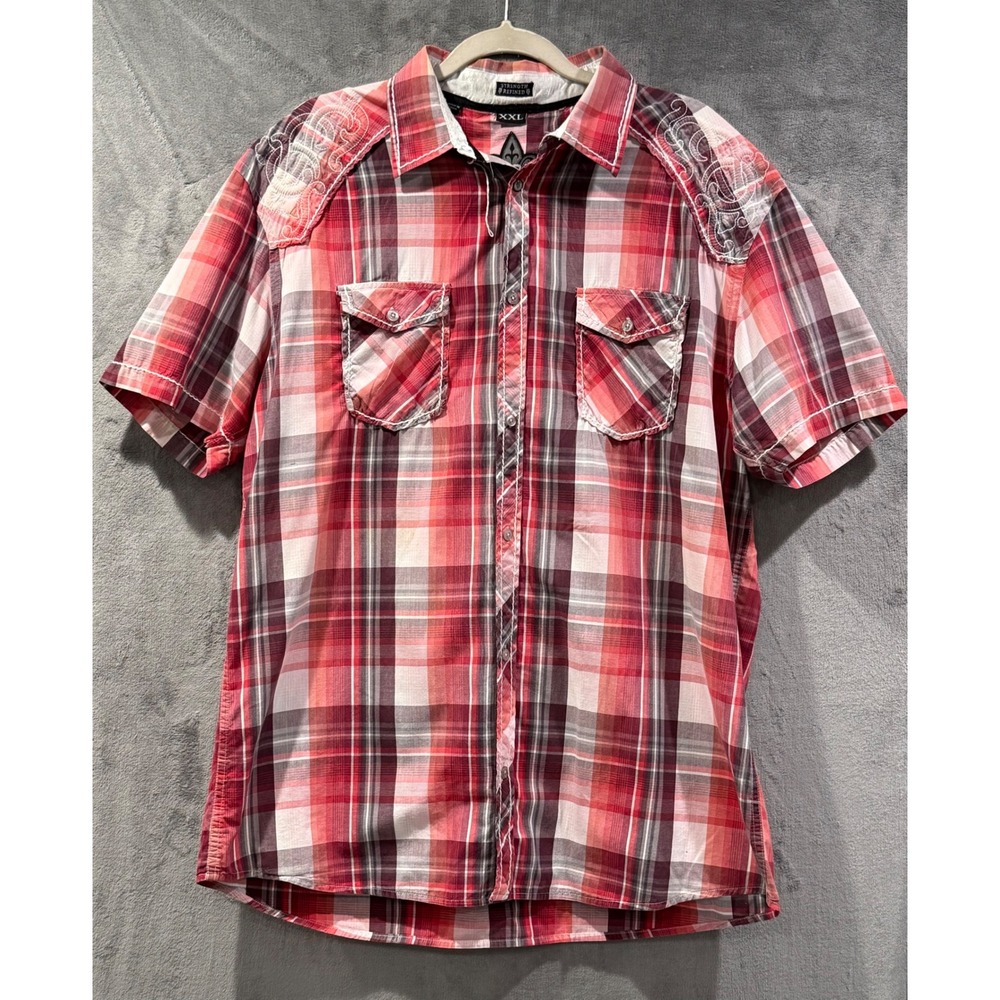 Roar Strength Refined Mens XXL Red Plaid Embroidered Cross Shirt Valance Y2K